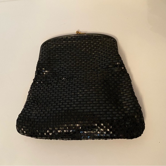 COBLENTZ ORIGINAL VINTAGE BAG CLUTCH BLACK PERMAPLASTIC WOVEN HINGE KISS LOCK - Picture 9 of 14